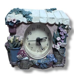 VTG Hallmark Flower Shoppe Mini Clock 1997 Figi Clock Tandy’s Villiage Square